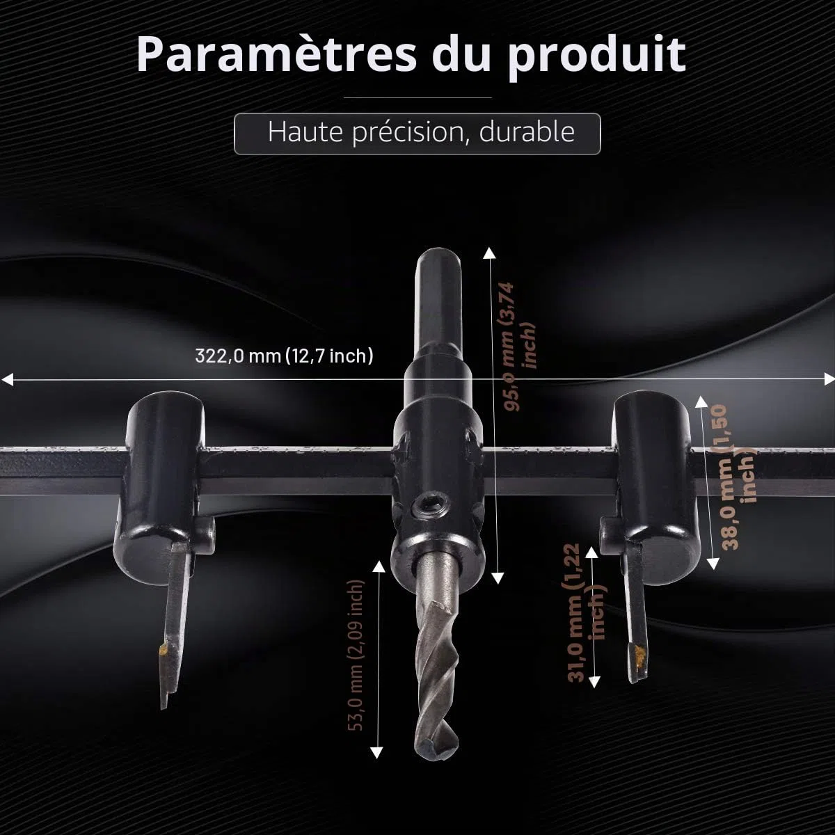 KATUR Scie à trous réglable Kit de mèches pour trous circulaires 30mm à 300mm, mèches de scie à bois pour cloisons sèches, coupe ronde, outils de bricolage pour le travail du bois