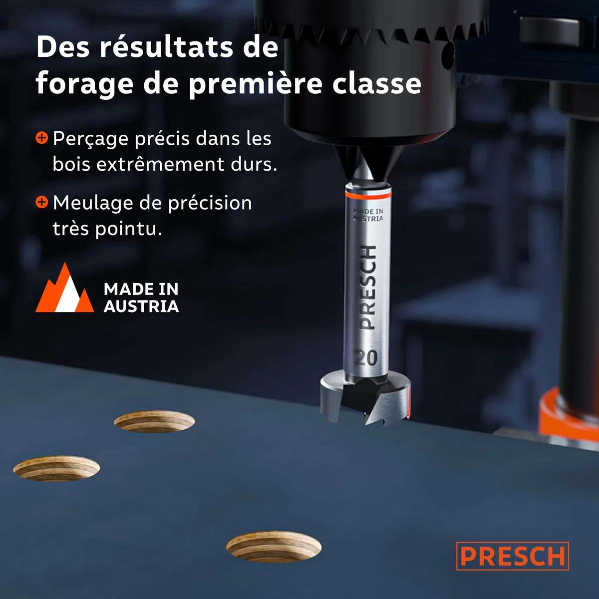 Presch Mèches Forstner Ø 20mm - Coupe-trou ultra tranchant et durable - Pointe de centrage de haute précision pour des trous ronds parfaits - Performance fiable avec une longévité optimisée