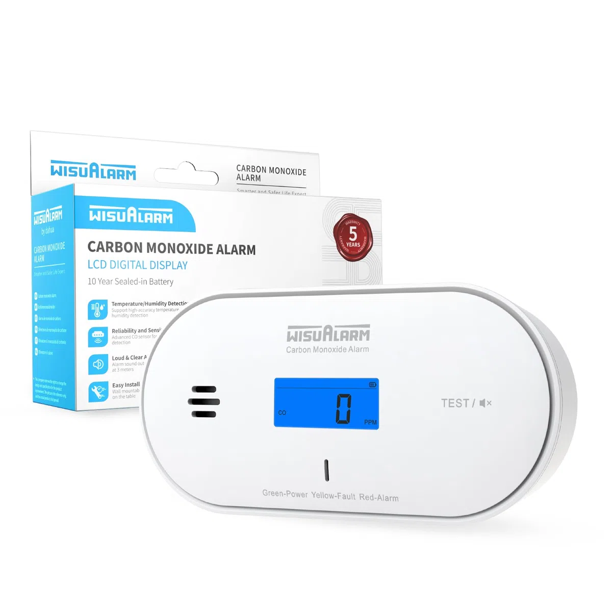 Détecteur de monoxyde de carbone, batterie scellée 10 ans, alarme de monoxyde de carbone, avec détection de température et d'humidité et affichage LCD, détecteurs de monoxyde de carbone pour la maison