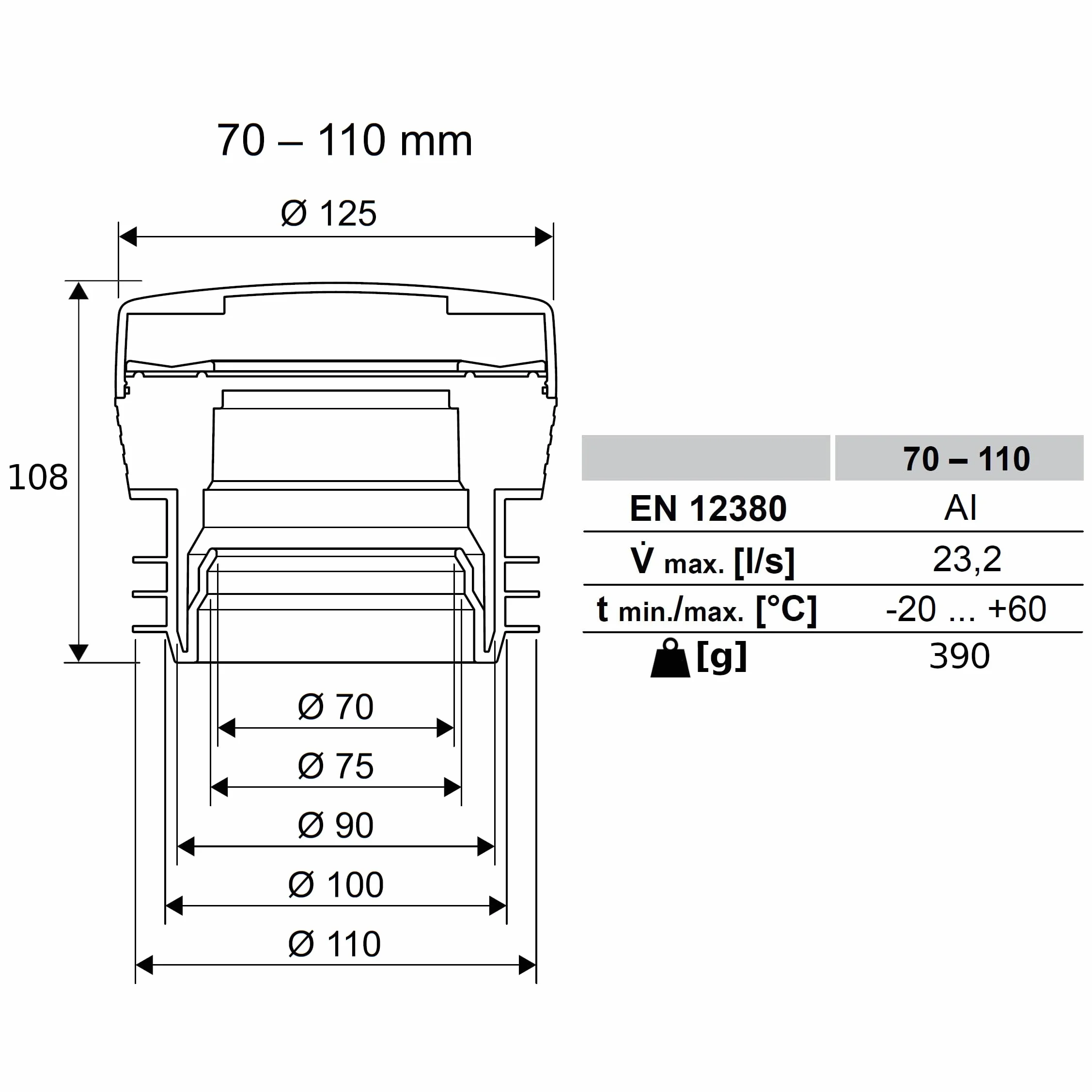 HypAir Balance Aérateur de Tuyau DN 70-110 Valve d'aération pour installations sanitaires