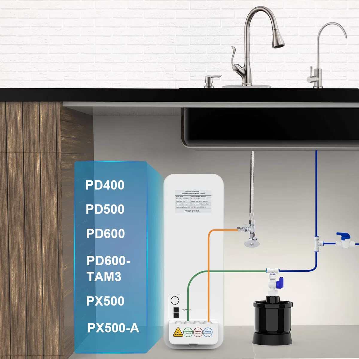 Frizzlife MWT3 Mini réservoir d'eau sous pression avec vanne à boisseau sphérique pour système d'osmose inverse PD400, PD500, PD600-TAM3