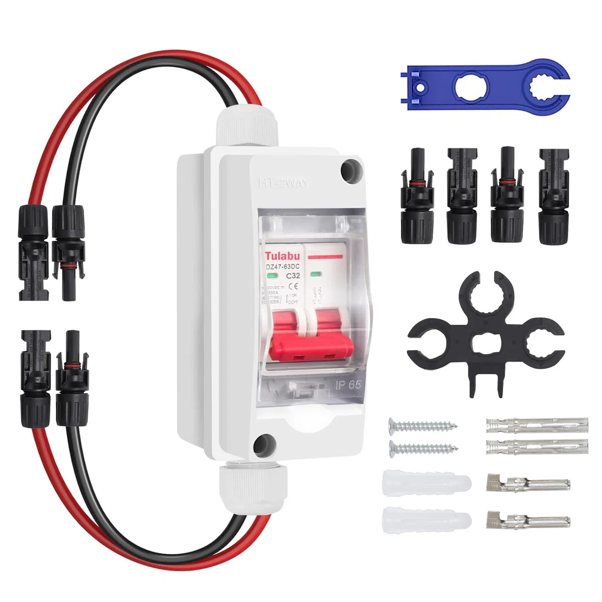 500V 32A Disjoncteur DC pour Installation PV, Sectionneur Solaire, Disjoncteur DC Pour Systèmes Photovoltaïques Réparation Remplacement, IP65 Sectionneur PV Étanche