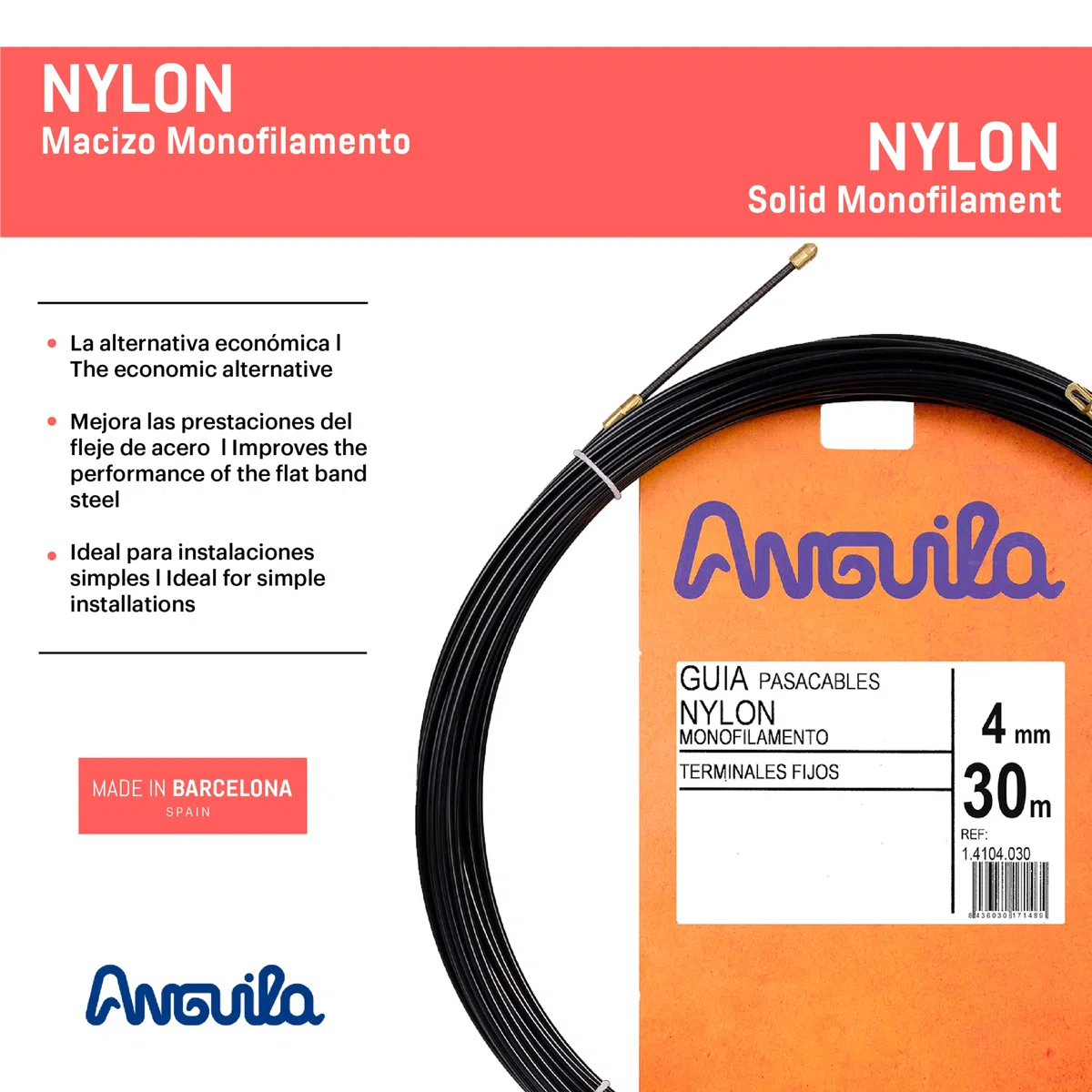 Anguilla – Passe-câble fixe souple Nylon 4 mm 30 m Noir