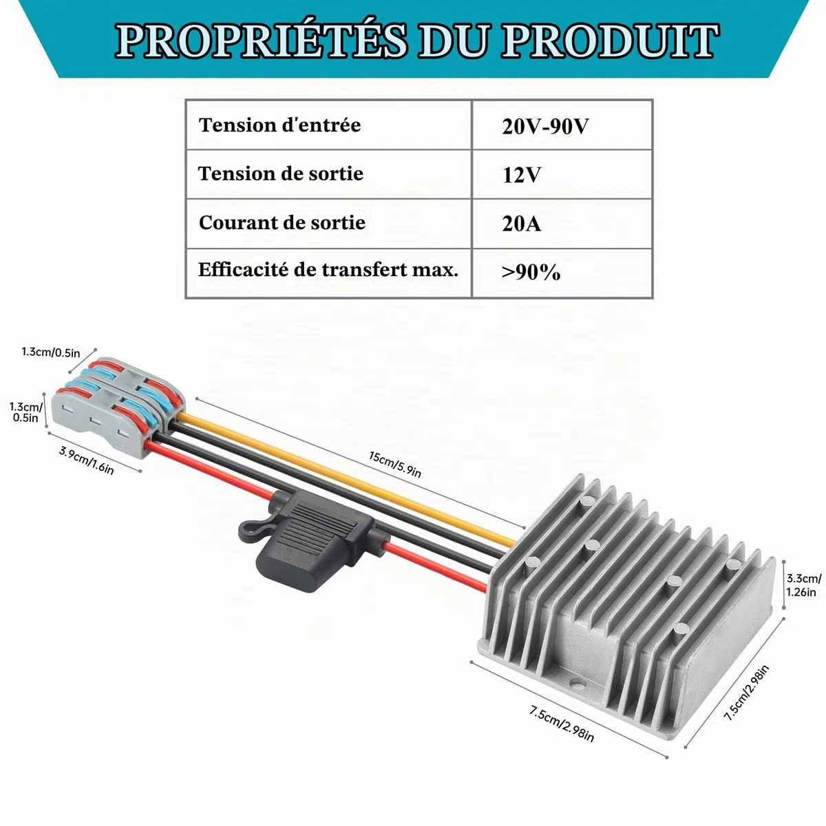 DC-DC 20V-90V à 12V Convertisseur de Tension 240W | Step Down 12V Régulateur de Tension 12V Transformateurs Module d'alimentation Abaisseur