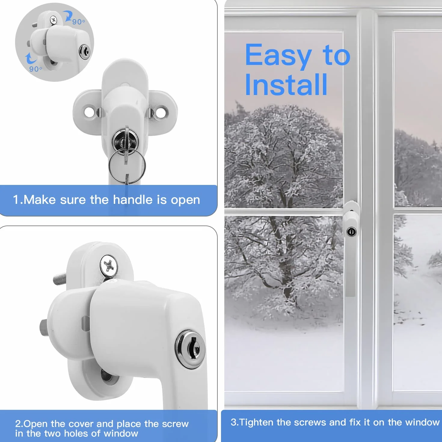 Jopassy Lot de 8 poignées de fenêtre en aluminium - Blanc - Verrouillables - Avec serrure et clé - Sécurité enfant - Longueur de tige : 35 cm - Fermeture identique - Poignée de porte de balcon Windows
