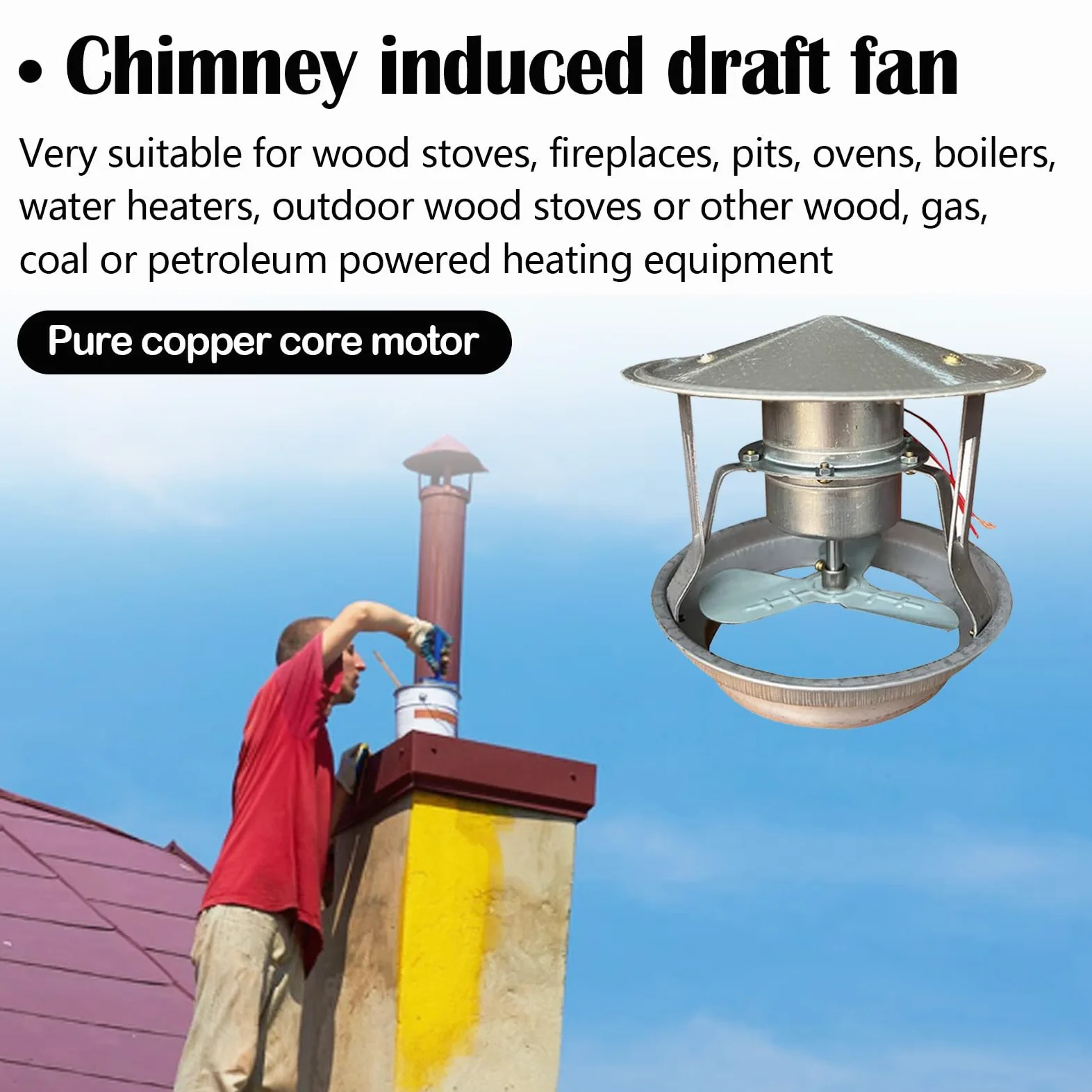 Ventilateur Évacuation des Fumées, Chapeau de Cheminée de Cheminée 40W Ventilateur de Cheminee 12,5-17cm Ventilateur Aspiration Silencieux pour Machine à Fumée pour Cheminee