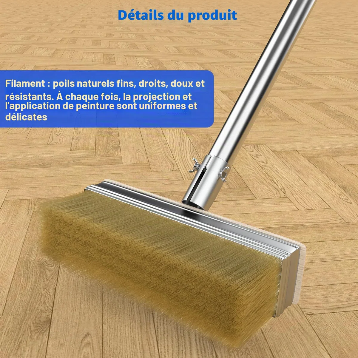 Pinceau de peinture pour terrasse avec manche long de 139,7 cm et 2 têtes de pinceau de 18,1 cm, grand applicateur de teinture pour terrasse pour murs, planchers en bois, teintures pour bois