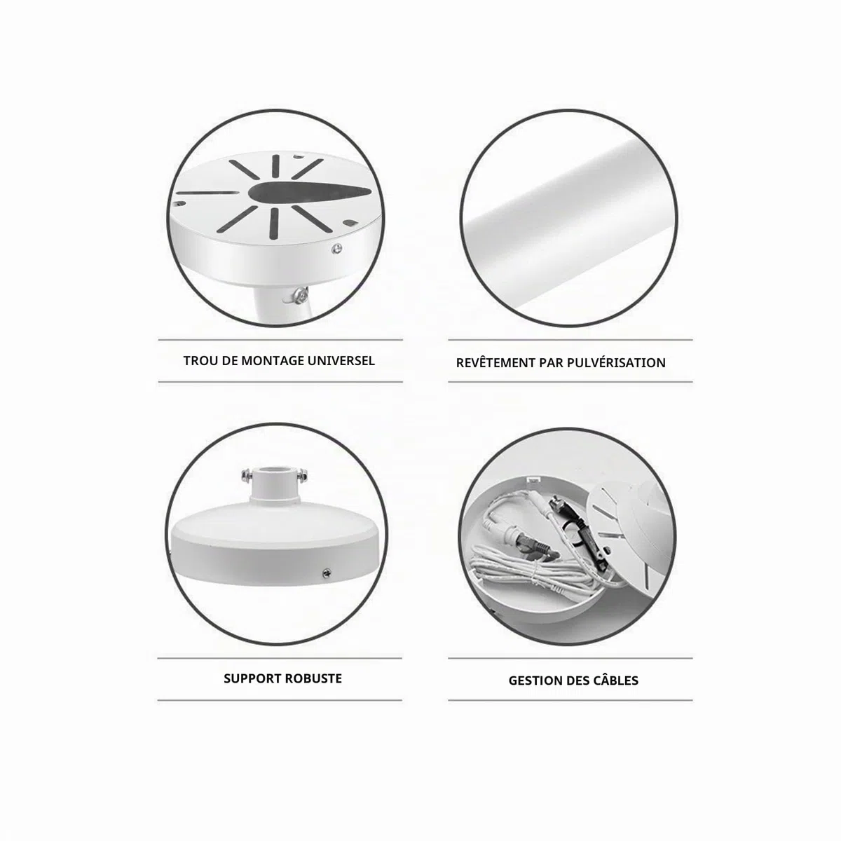 WiTi Support montage mural pour caméras dôme IP CCTV, boîte jonction gestion des câbles Support montage universel sur poteau Systèmes surveillance sécurité, Base solide métal Revêtement en poudre