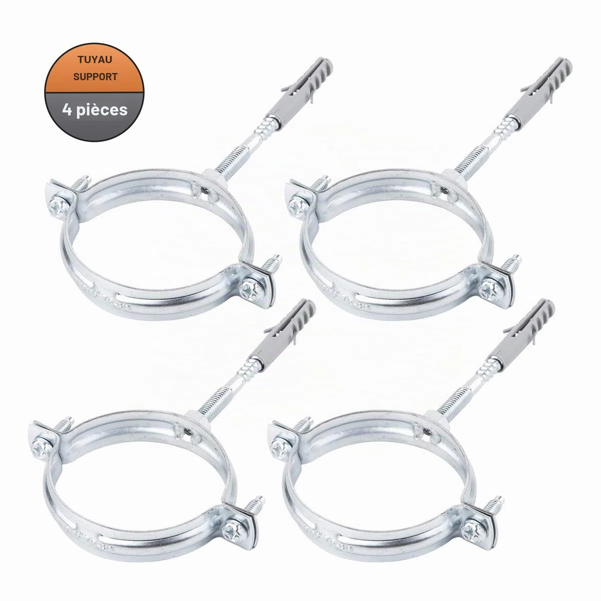(Lot de 4 pièces) Supports pour tuyaux métalliques Clips Pinces pour tubes Ø 75-80 mm (4)