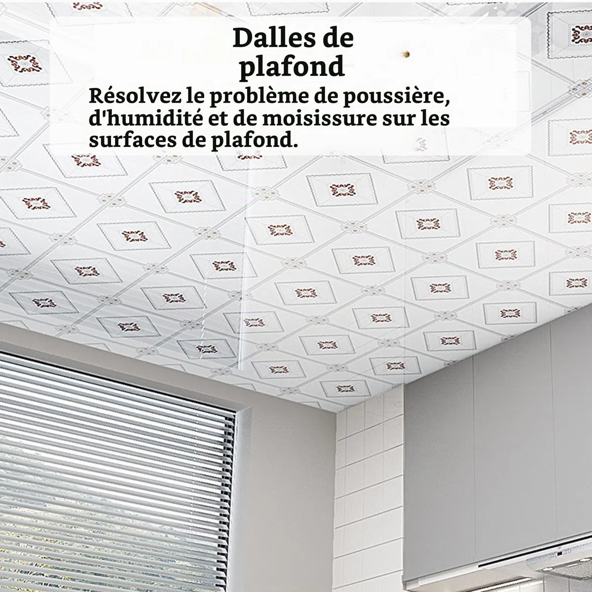 Dalles de Plafond Suspendu,Dalles de Plafond décoratives en PVC,Dalles de Plafond Autocollantes 3D,revêtement Mural imperméable,épaisseur 2 mm pour Maison,Bureau,Cuisine,Restaurant