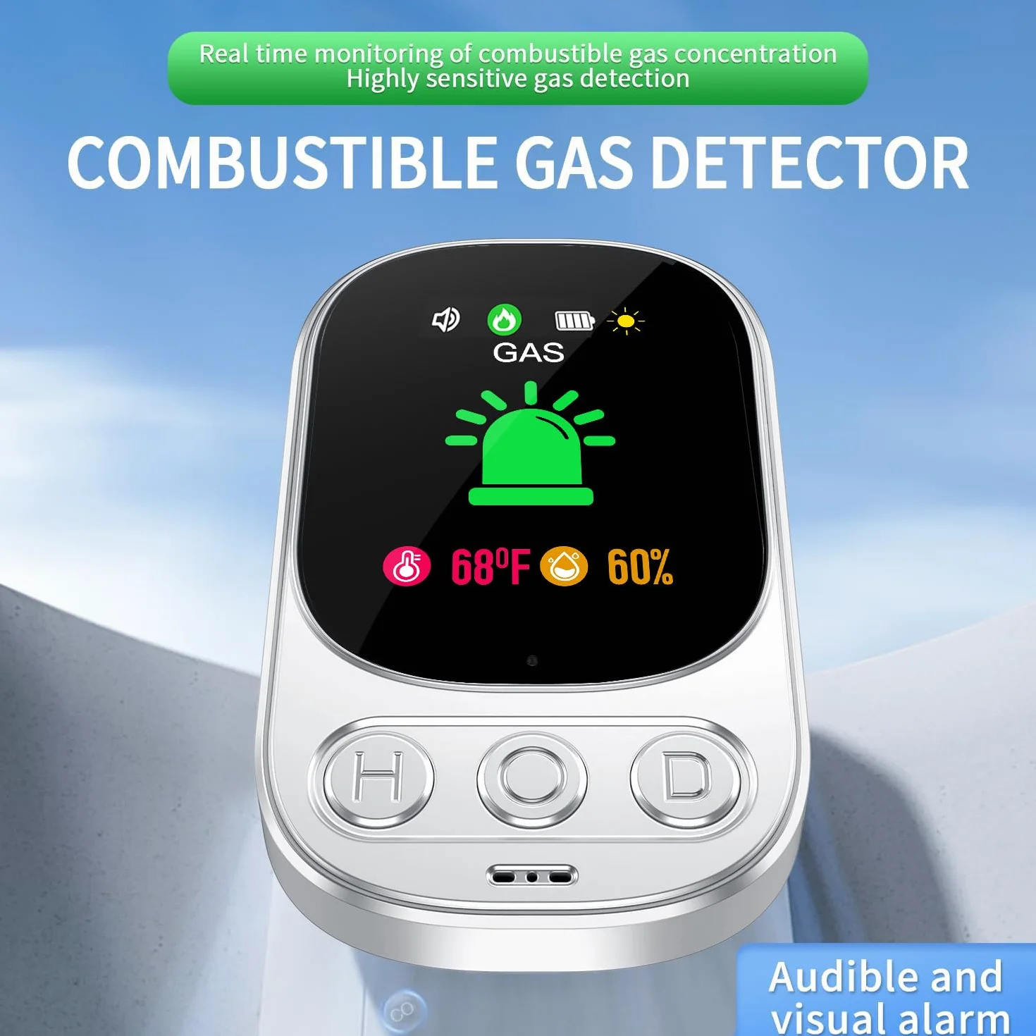 Détecteur de Gaz Combustibles avec Prise pour Maison, Alarme de Gaz, Détecteur de Fuite de Gaz pour Gaz Naturel LPG Méthane Propane Butane, avec Batterie Rechargeable, Blanc, HD05-B