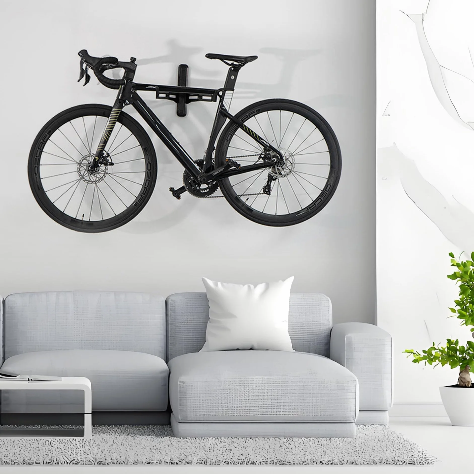 Mimoke Porte-vélo mural | Alliage d'aluminium, capacité de charge jusqu'à 40 kg | Distance réglable du mur 18,5–28 cm | Crochets en caoutchouc de 7,2 cm | Pour VTT, vélo de course, vélo électrique