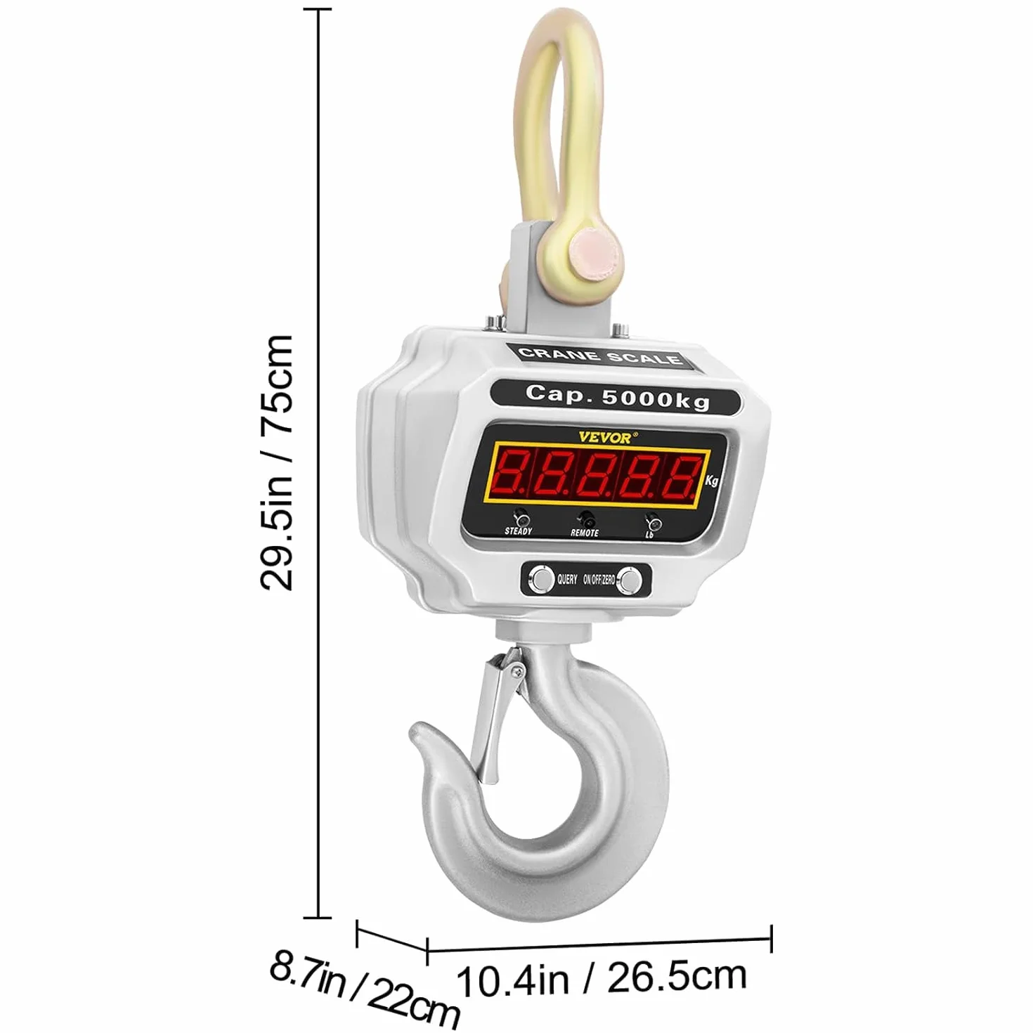 VEVOR Balance à Grue Numérique, Capacité 5000 kg, Balance Suspendue Électronique à Grue, avec Écran Lecture LCD, Grande Précision Mesure, pour Entrepôts, Agriculture, Chasse, Pêche, Ateliers, Bureaux