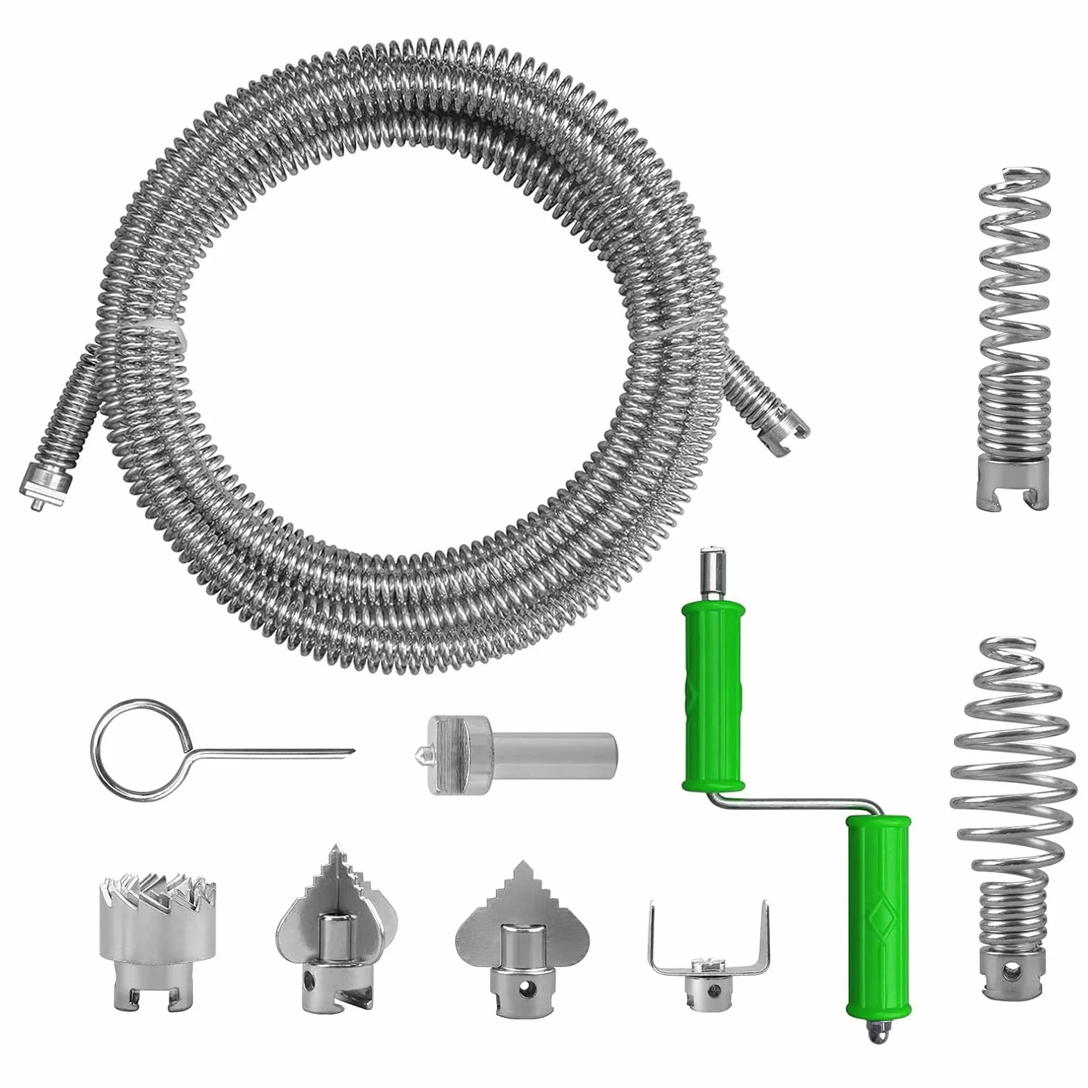 Spirale de nettoyage de canalisations 5 m, diamètre de la spirale 16 mm, déboucheur de canalisation, spirale avec 6 têtes de coupe, utilisable manuellement ou avec entraînement moteur, pour