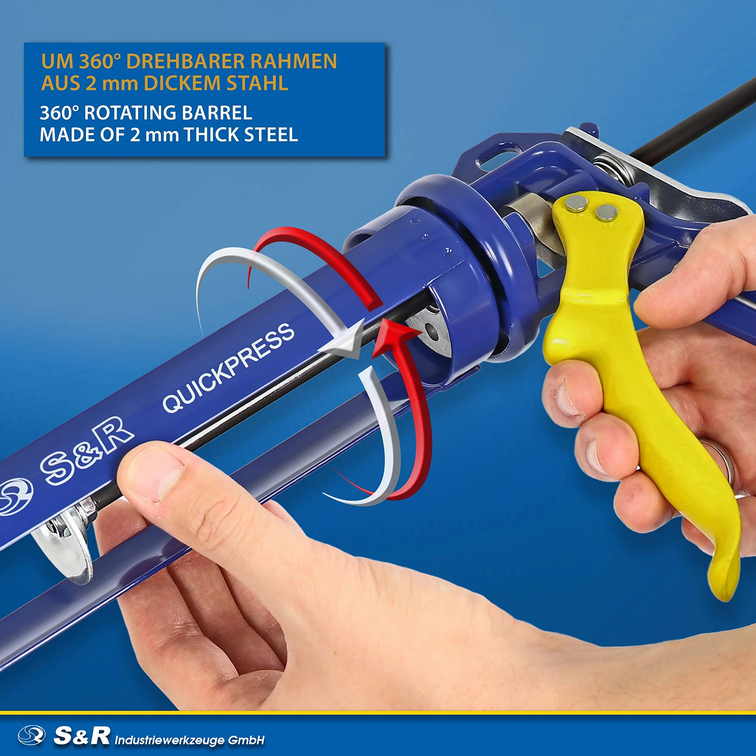 S&R Pistolet à Cartouche Silicone Professionel en Métal. Pour Cartouches de Silicone jusqu'à 310ml, Transmission de force 18:1