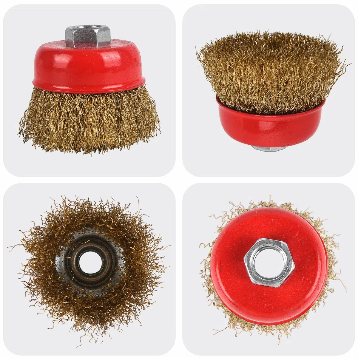 Lot de 3 brosses métalliques rotatives pour enlever la rouille, brosse rotative en fil d'acier pour perceuse avec revêtement en laiton, meuleuse d'angle M14, 65 mm