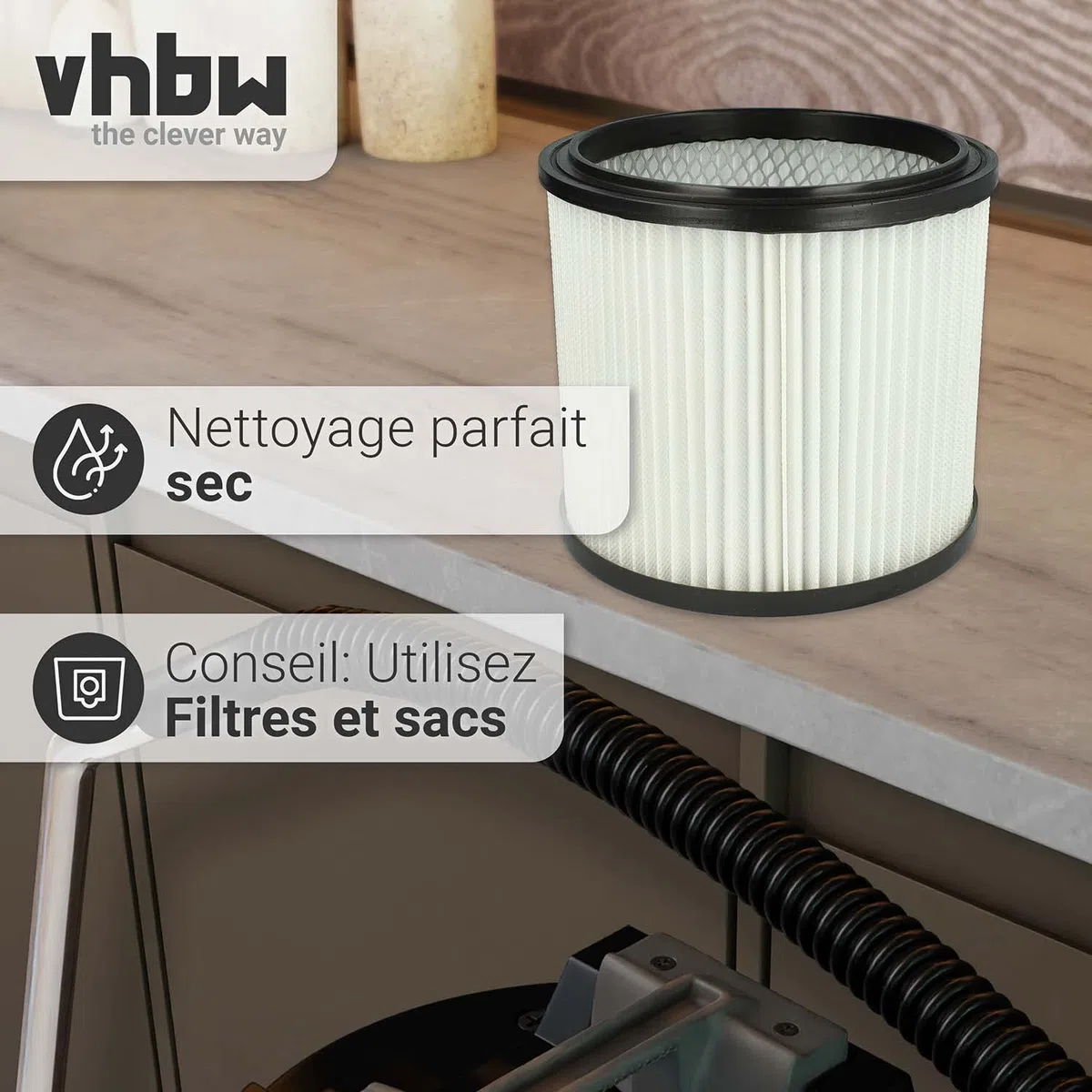 vhbw 2x filtre plissé compatible avec Parkside PNTS 30/7(E/S) | 30/8(E/S), 30/9(E/S), 35/5(E/S) aspirateur - blanc