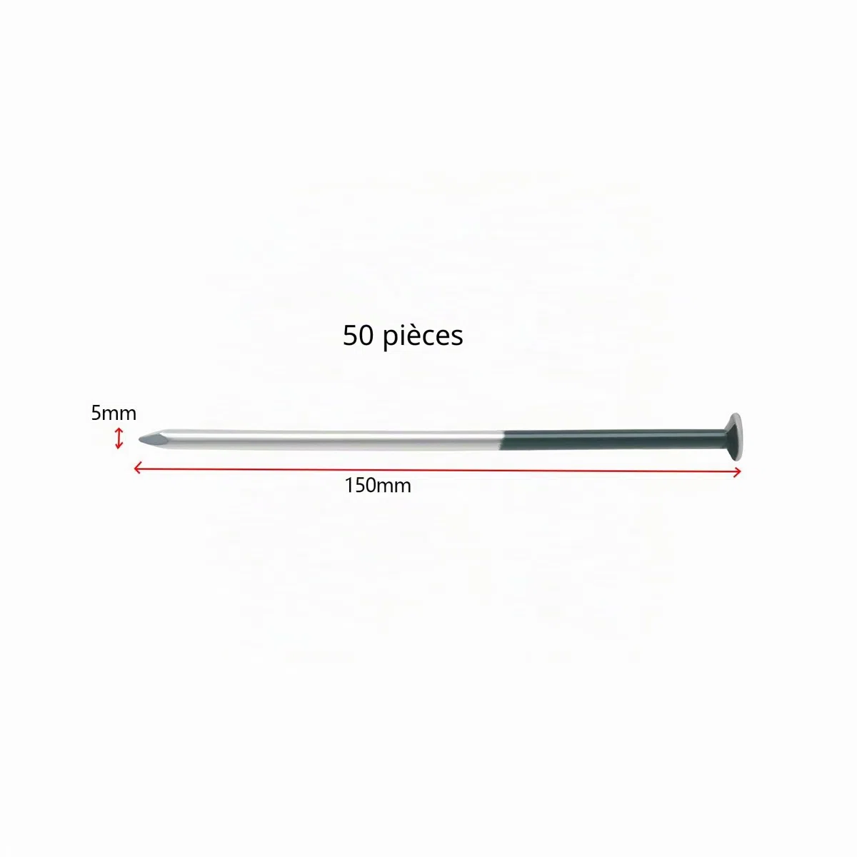 50pcs Clous de Gazon Artificiel Vert Foncé 5mm X 150mm Ensemble de Clous à Tête Ronde Galvanisés pour Sécuriser le Tissu de Tapis de Mauvaises Herbes le Filet le Tapis de Sol et Plus Encore