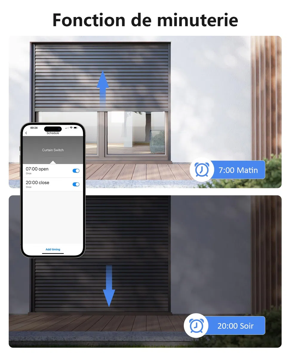 YOMOGI Module Volet Roulant Connecté avec Télécommande RF, Module WiFi pour Rideau Stores Compatible avec Alexa Google Home pour Contrôle en Pourcentage, Télécommande Appairée (1)