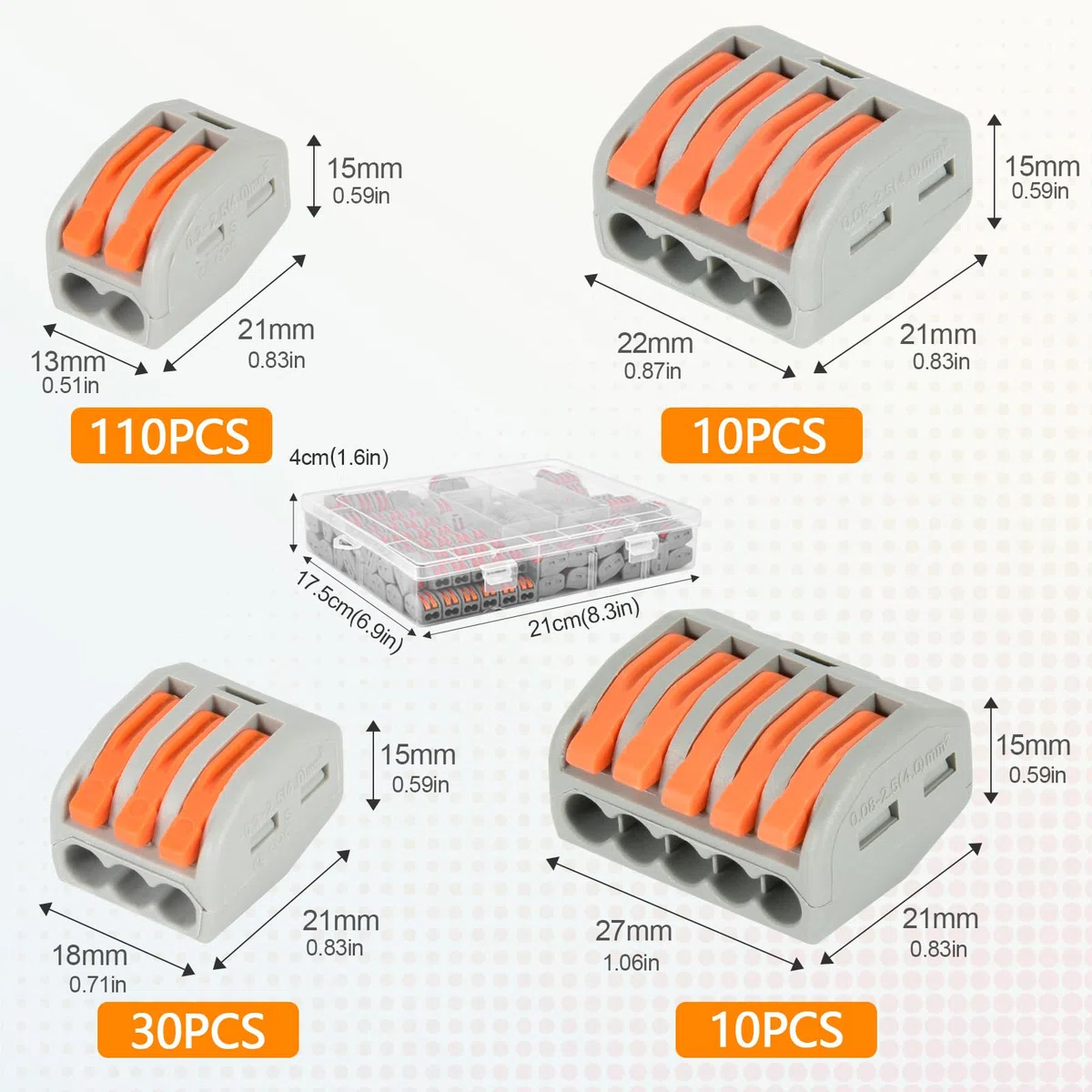 160 PCS Electrical Connectors with Control Rod, Electrical Connector, Electrical Connectors Kit, 2 Holes 110PCS, 3 Holes 30PCS, 4 Holes 10PCS, 5 Holes 10PCS (Plastic Box) (160)