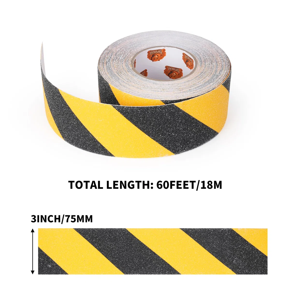 TAPEBEAR Ruban Adhésif Antidérapant, Ruban De Sécurité Antidérapant, Bande D'marquage, Haute Traction, Noir/Jaune, Pour Les Escalier, Les Marches, Intérieure Et Extérieure, 75mmx18m