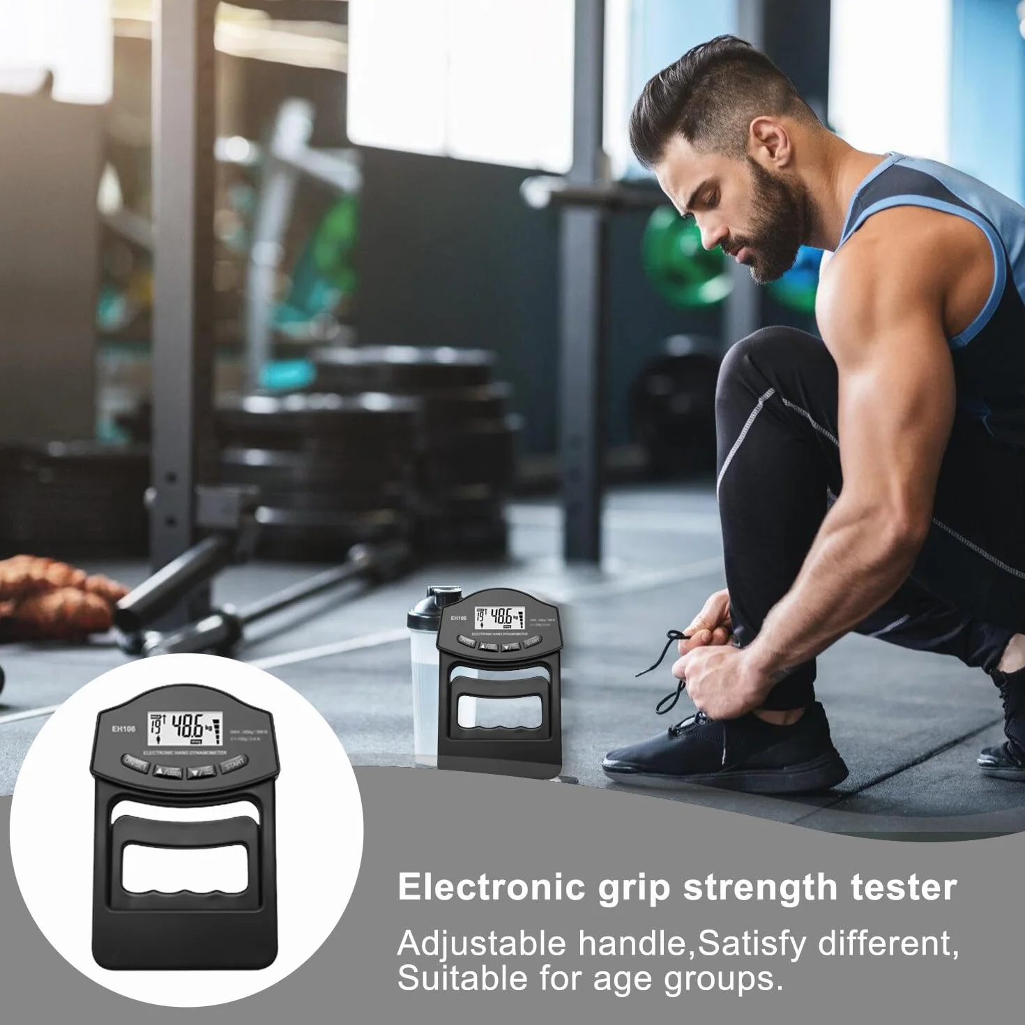 Digitaler Handkraftmessgerät, Schwarz 396lb/180Kg Hand Dynamometer mit USB-Ladekabel Grip Strength Trainer Elektronische Griffkraft Messgerät LED Display Grip Strength Trainer Kraftmesser