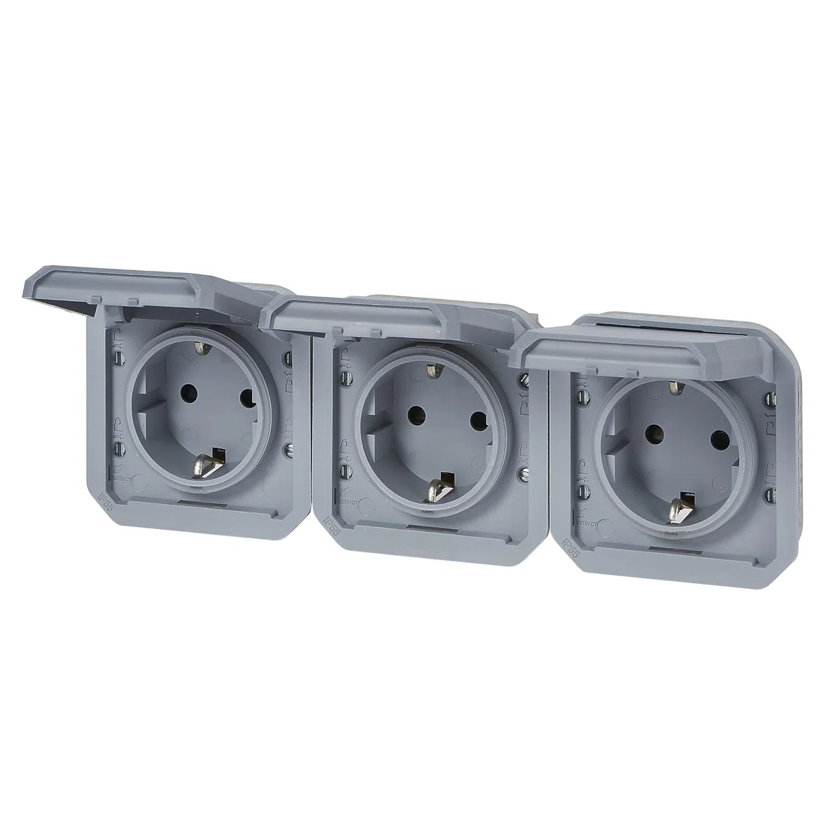 LEGRAND, Plexo New 069578L Prise pour pièces humides, 3 prises, Schuko St., avec couvercle à charnière, protection tactile, pré-câblée, horizontale, I