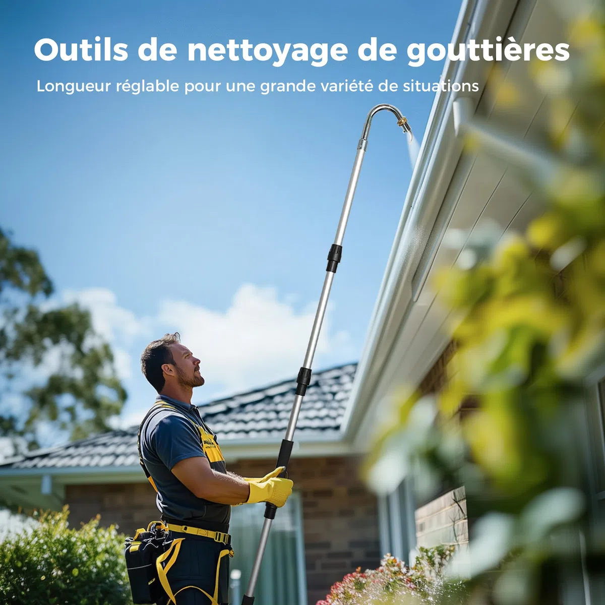 Diivoo Nettoyeur de Gouttières, Accessoire Pour Nettoyeur Haute Pression, Perche Nettoyage Toiture Avec Tige Courbée en Aluminium et Tête Pivotante en Iaiton, Pour Nettoyer les Gouttières de Toit