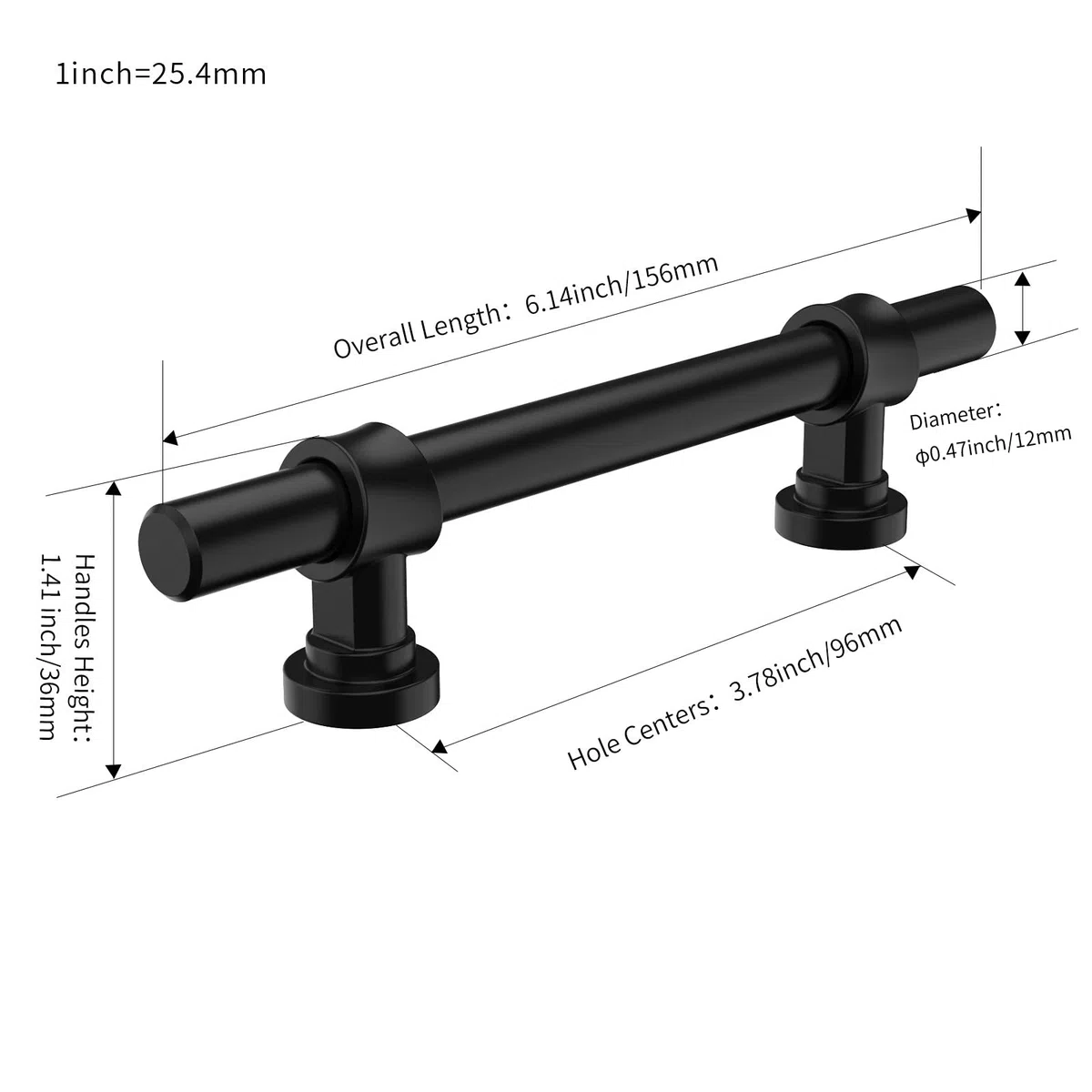 FURNIWARE Lot de 10 poignées de meuble - Distance entre les trous : 96 mm - Pour cuisine, armoire - Pour porte de salle de bain, armoire - Noir mat