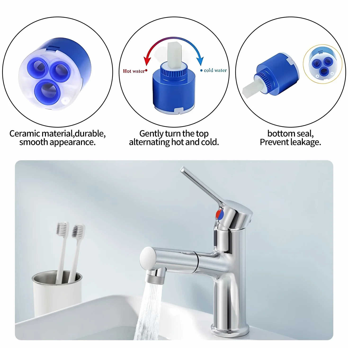 Cartouche Céramique Mitigeur 35mm Cartouche de Rechange en Ceramique Adapté au Robinet de Cuisine Robinet de Douche et au Robinet de Lavabo