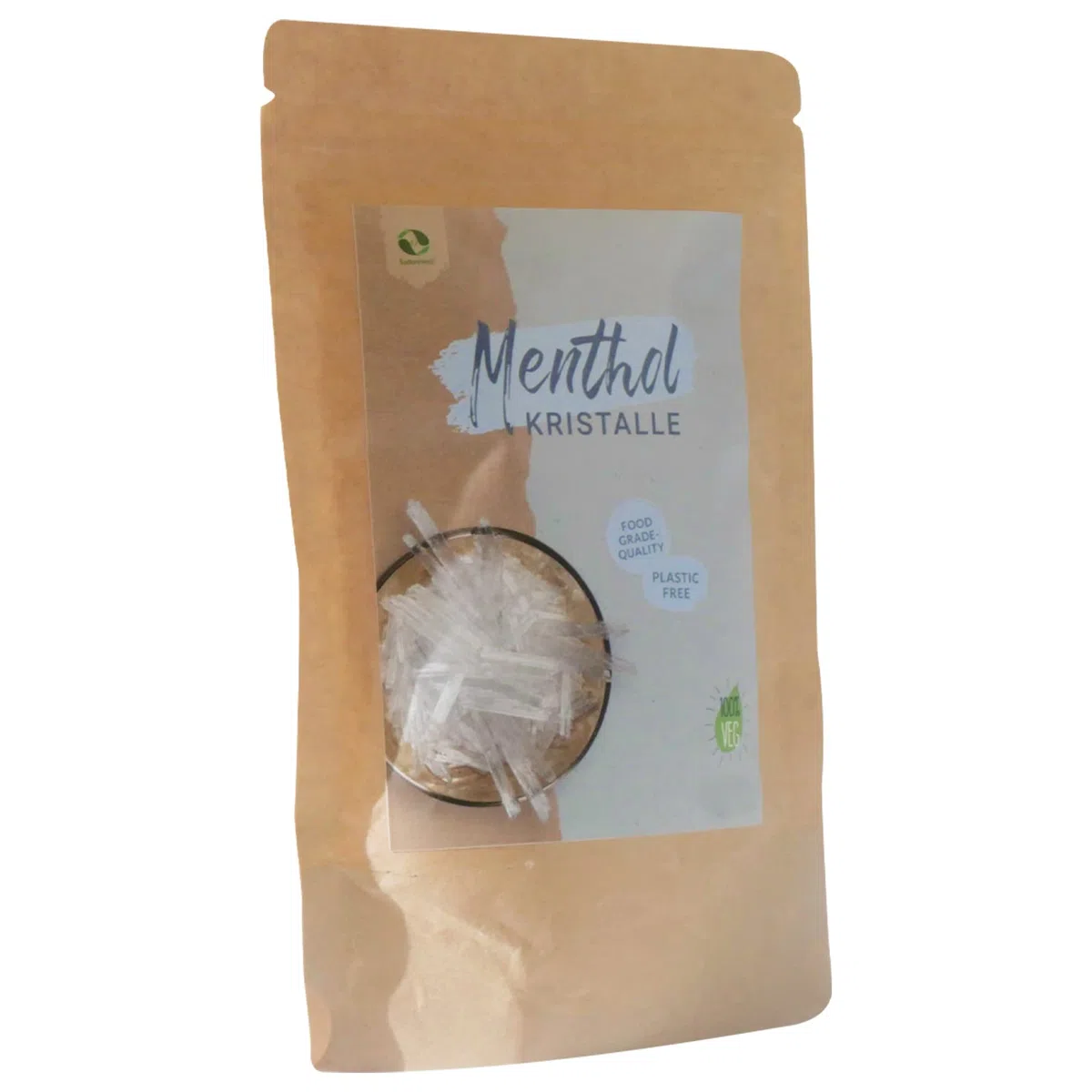Cristaux menthol de qualité alimentaire 100 % pure huile de menthe dans un sac en papier kraft (plastique libre) 2 x 75 g