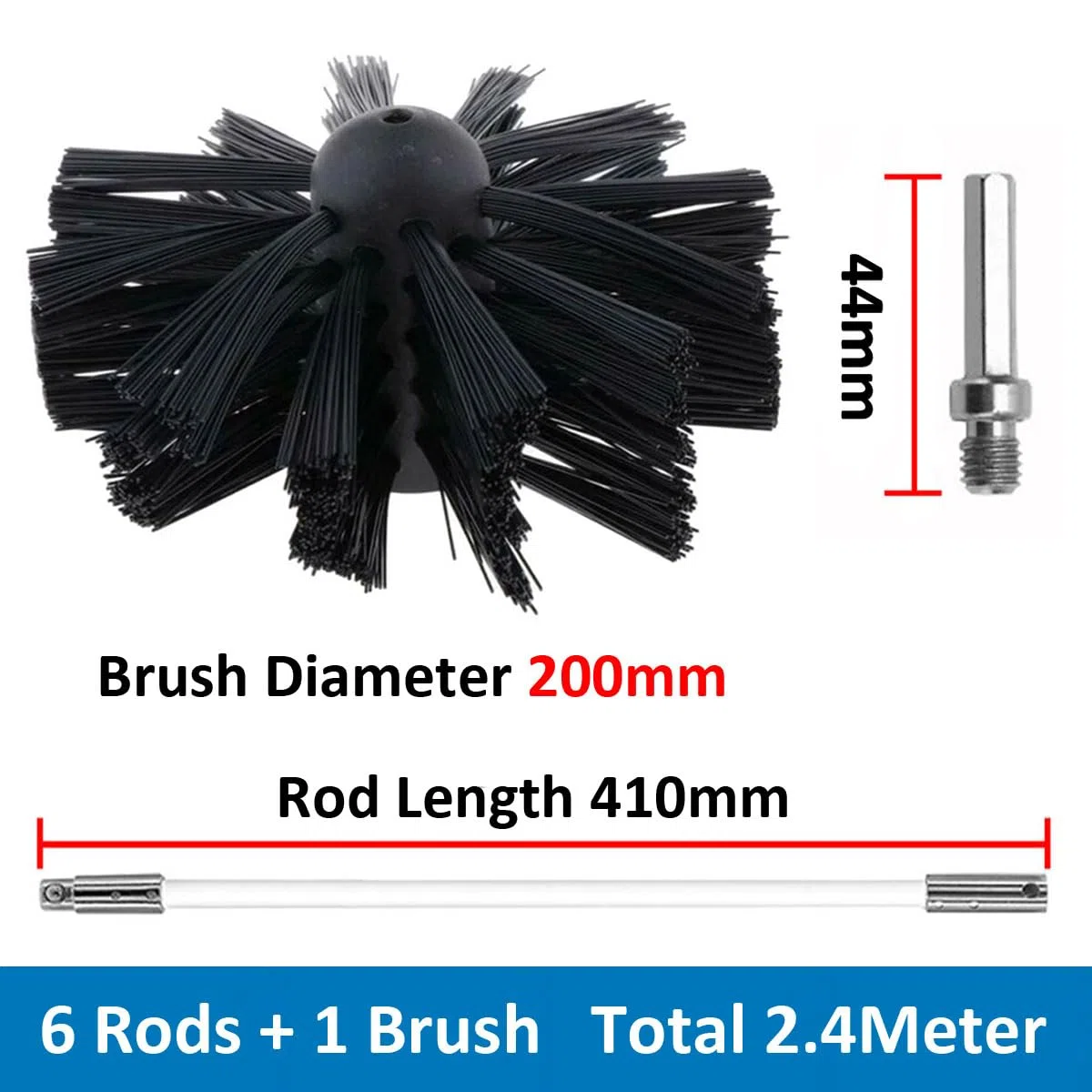 Kit de Broussailles de Nettoyage de Cheminée Ensemble de Brosse de Cheminée Réglable Brosse Nettoyage Ramonage Outil avec 6 Tiges Flexibles 1 Tête de Brosse 200mm
