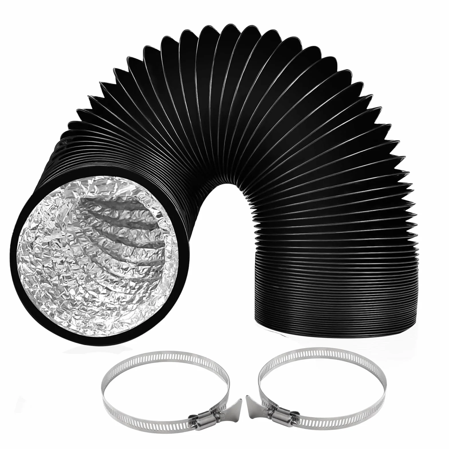 Tuyau d'évacuation 125 mm Longueur 6 m Noir Gaine Ventilation en Aluminium Tuyau D'évacuation D'air avec 2 Colliers de Serrage en Acier pour Climatisation Déshumidificateur Extracteur