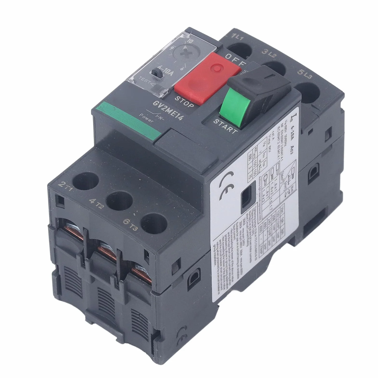 Disjoncteur de Protection de Moteur AC690V, Interrupteur de Protection de Moteur Manuel Thermique et Magnétique avec Bouton de Commande pour Divers Moteurs (GV2-ME14 6-10A)