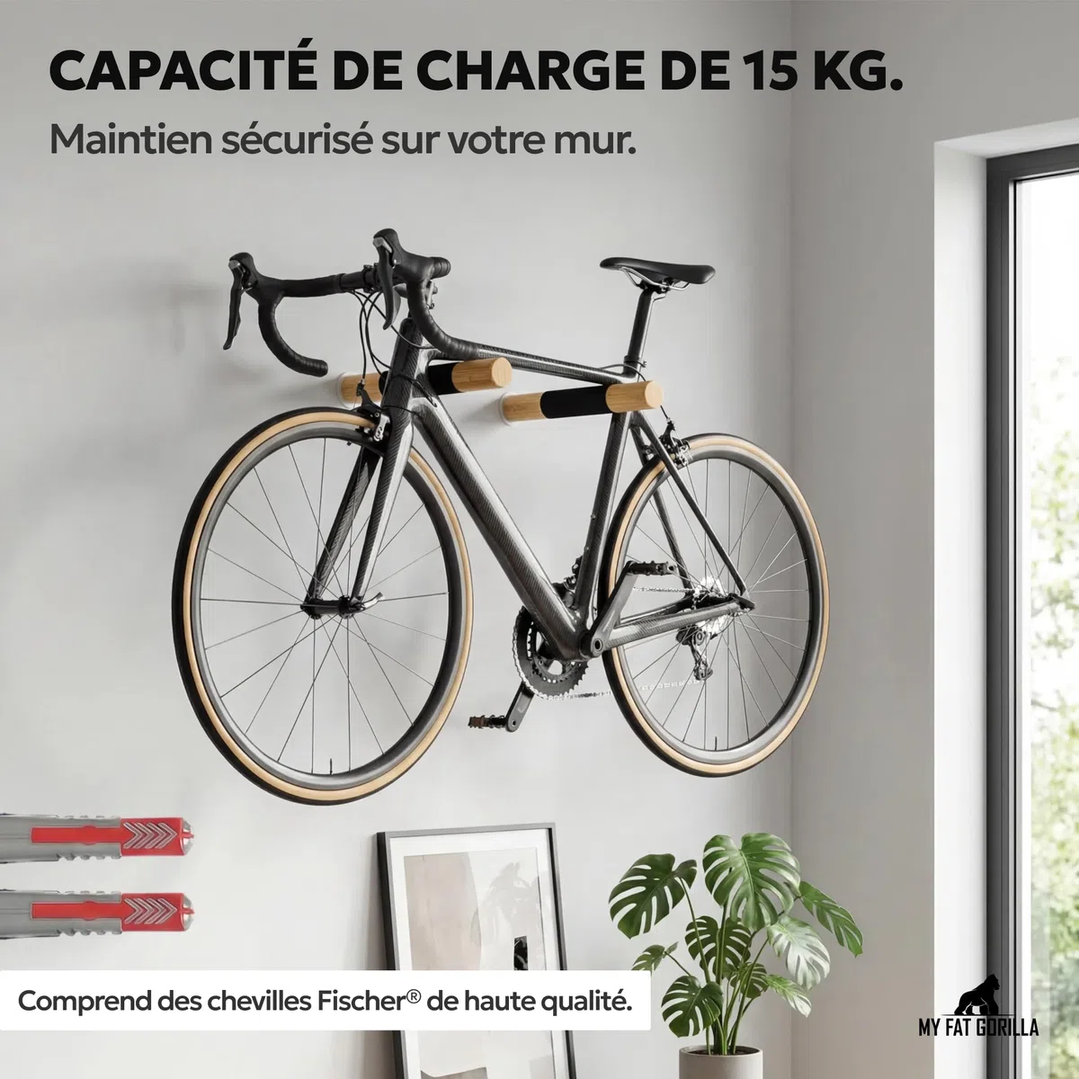 Porte Velo Mural en Bambou - Support Velo Mural - Accroche Velo Mural | BAM BOO BOX Accroche Velo Mural - Support Mural Velo pour Garage, en Bambou Robuste avec Rangement pour Casque