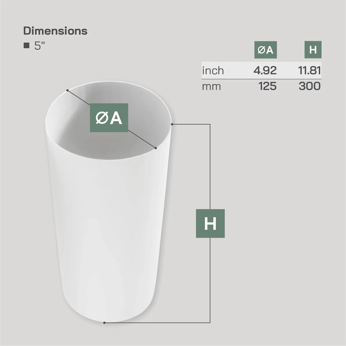 Vent Systems Tuyau de ventilation rond Ø 125 mm – 300 mm de long – pour raccordement de, conduit d'évacuation ou conduit d'alimentation, système de chauffage et de refroidissement par
