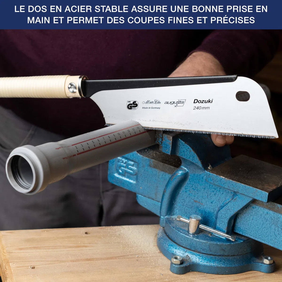 Augusta-Heckenrose scie japonaise Dozuki 240 mm I Scie à bois en feuillard d'acier poli C75 pour coupes fines I Scie traditionnelle avec dos en acier stable & poignée en raphia