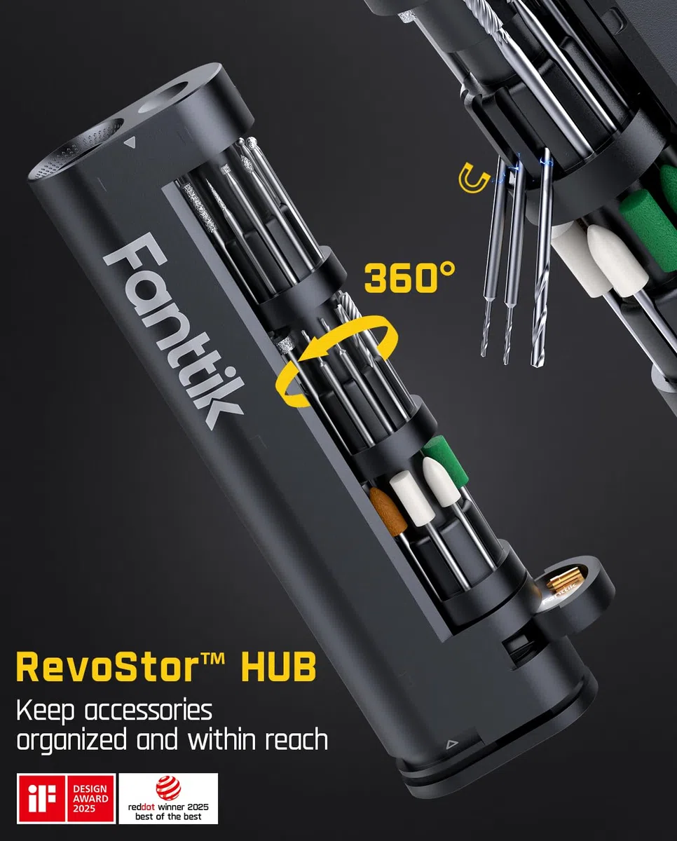 Fanttik F2 Master Outil Rotatif Multifonction Sans Fil 4V, Moteur NeoPulse, 5-Vitesses 25000tr/min Max, Mini Perceuse Sans Fil Avec 35 pcs pour Graver, Polir, Ponçage, Perçage et Bricolage（Rouge）