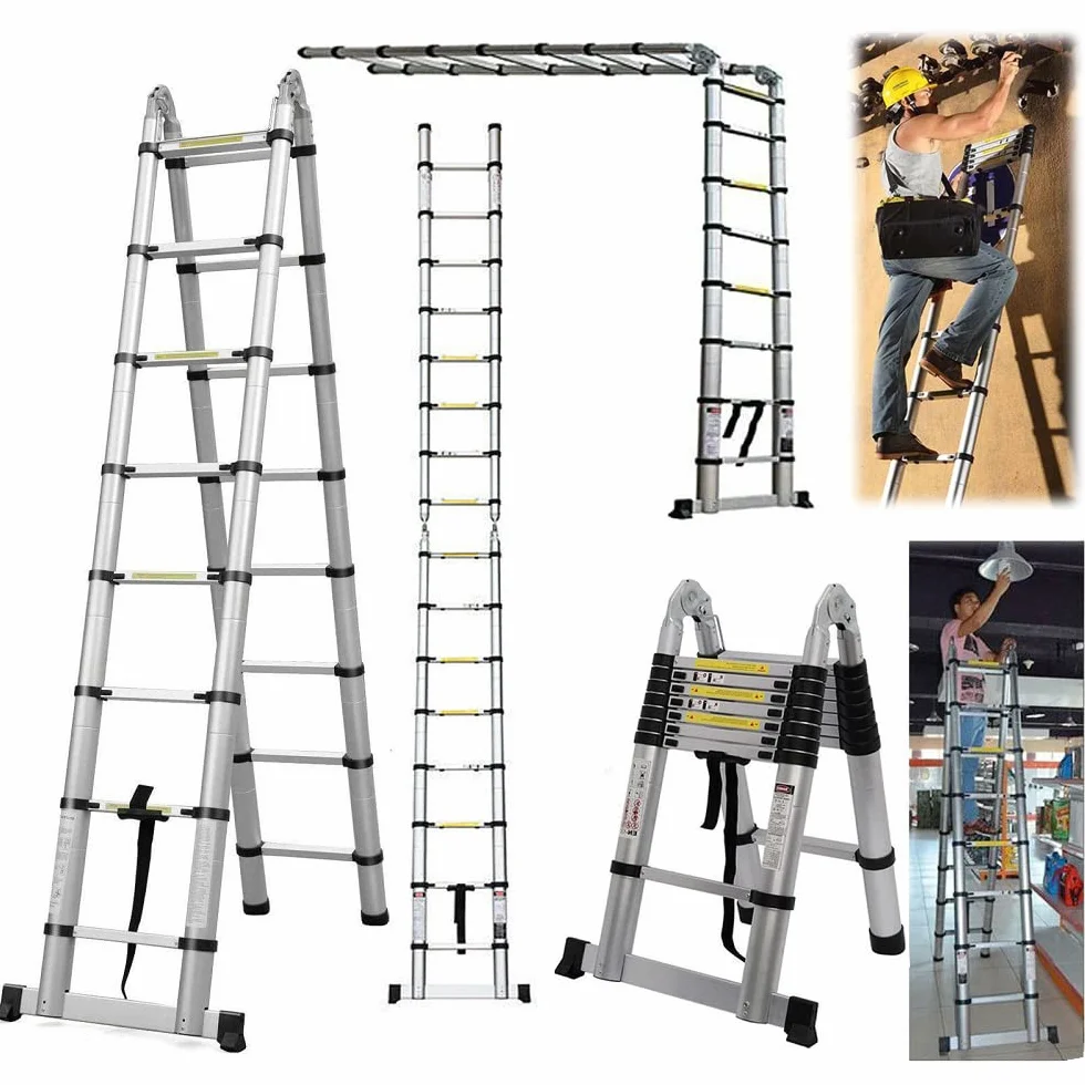 Marchepieds escamotables, échelle Télescopique, Escabeau Telescopique Pliable, Echelle Escamotable en Métal, Charge Max 150 kg (5M (2,5M + 2,5M))
