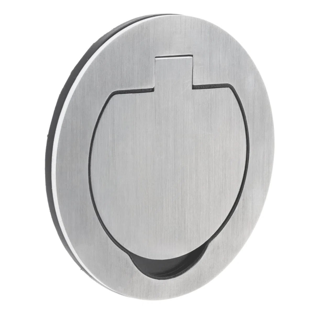 Protec - Prise de Sol Étanche Ronde Simple 16A 2P+T IP55 - Métal Brossé Gris - Couvercle à Charnière Renforcée et Bornes Automatiques - Dimensions Compactes - 1 Poste