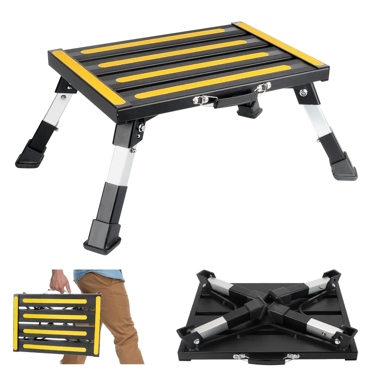 Marche Pied Pliable, Réglable en Hauteur Escabeau Pliant en Aluminium | 1 Marche, Charge Maximale : 250 kg, Échelle Pliable Marchepied avec Poignée pour Camping, Maison