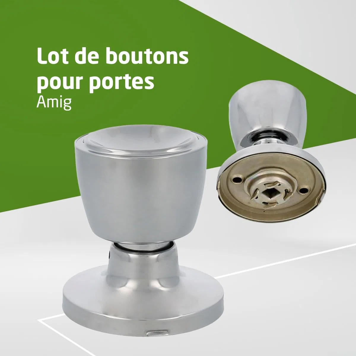 Amig - Jeu de boutons de passage avec poignée de chaque côté - idéal pour portes de passe intérieures - laiton - argent - type coupé - serrure d'entrée 60/70 mm