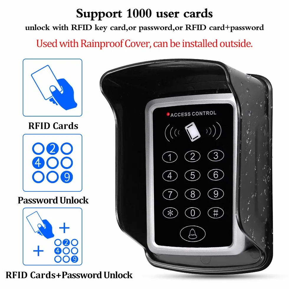 NN99 Clavier RFID - Système de contrôle d'accès - Lecteur de carte EM 125 KHz - Protection étanche à la pluie - 10 porte-clés RFID - Métal noir - Pour maison, appartement, bureau