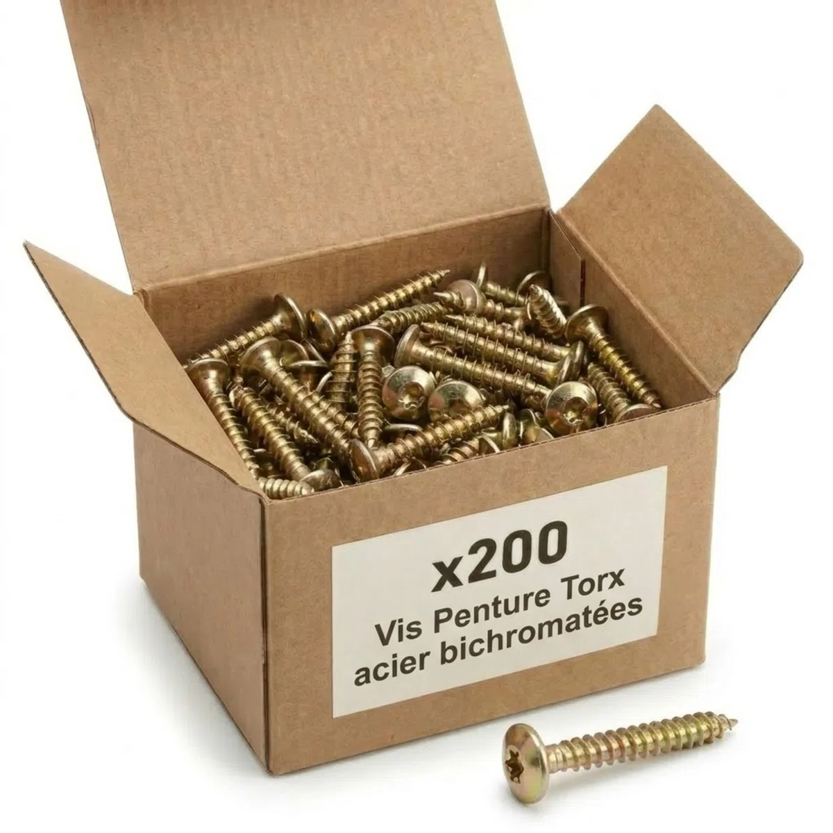 200 Vis Penture Torx acier bichromatées (jaune/or) 7 X 30