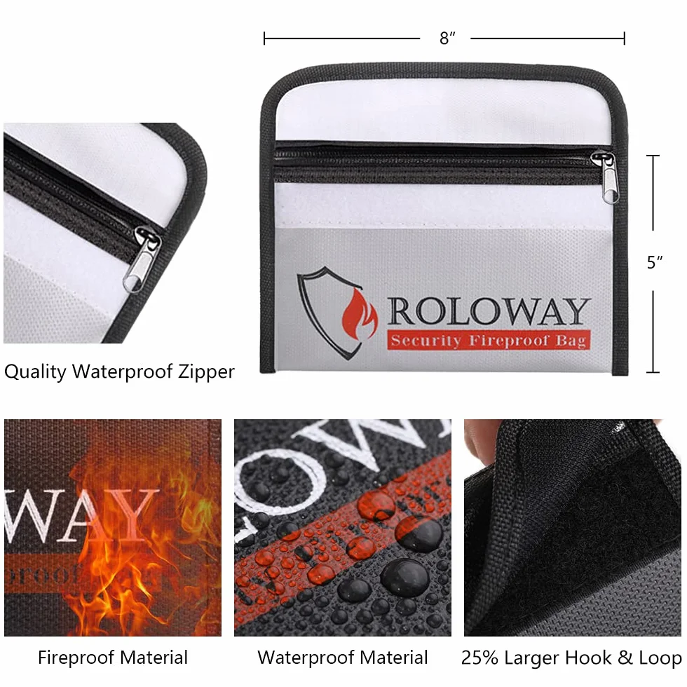 ROLOWAY Lot de 2 Petits Sacs ignifuges (12,7 x 20,3 cm), Anti-démangeaison - pour Garder Vos Objets de Valeur, Passeport, Monnaie et clés