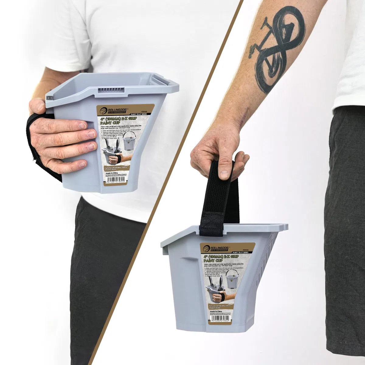 ROLLINGDOG Seau à peinture et gobelet à peinture de 100 mm avec support magnétique et sangle auto-agrippante, capacité de 1 l avec grille de chargement, peinture portable multi-positions pour projet