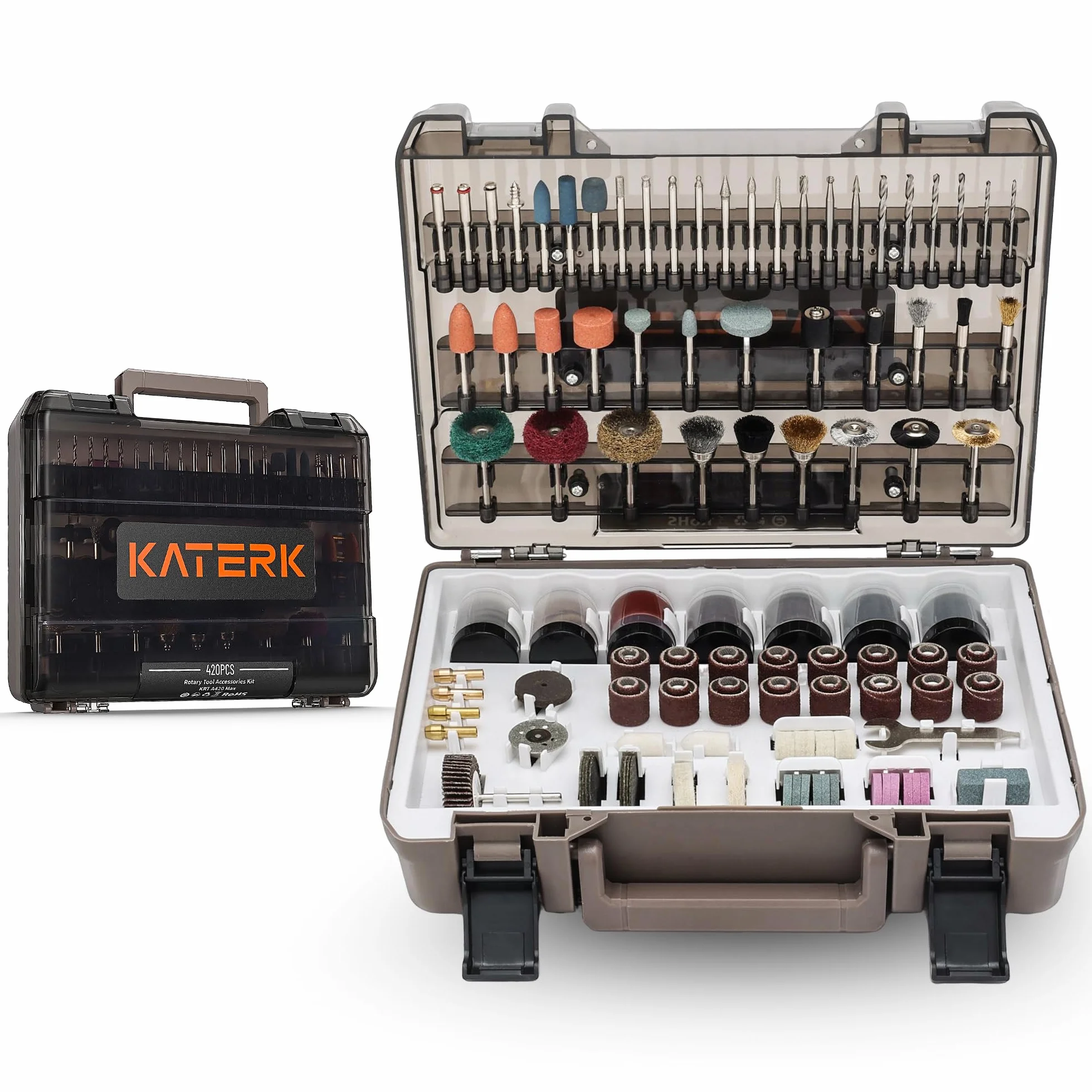 Katerk Kit D'accessoires pour Outils Rotatifs, 420 PiÈCes, embouts Universels de 1/8", pour la DÉCoupe, le Ponçage, le Polissage, la Sculpture, le Meulage, L'affûtage Et le Perçage