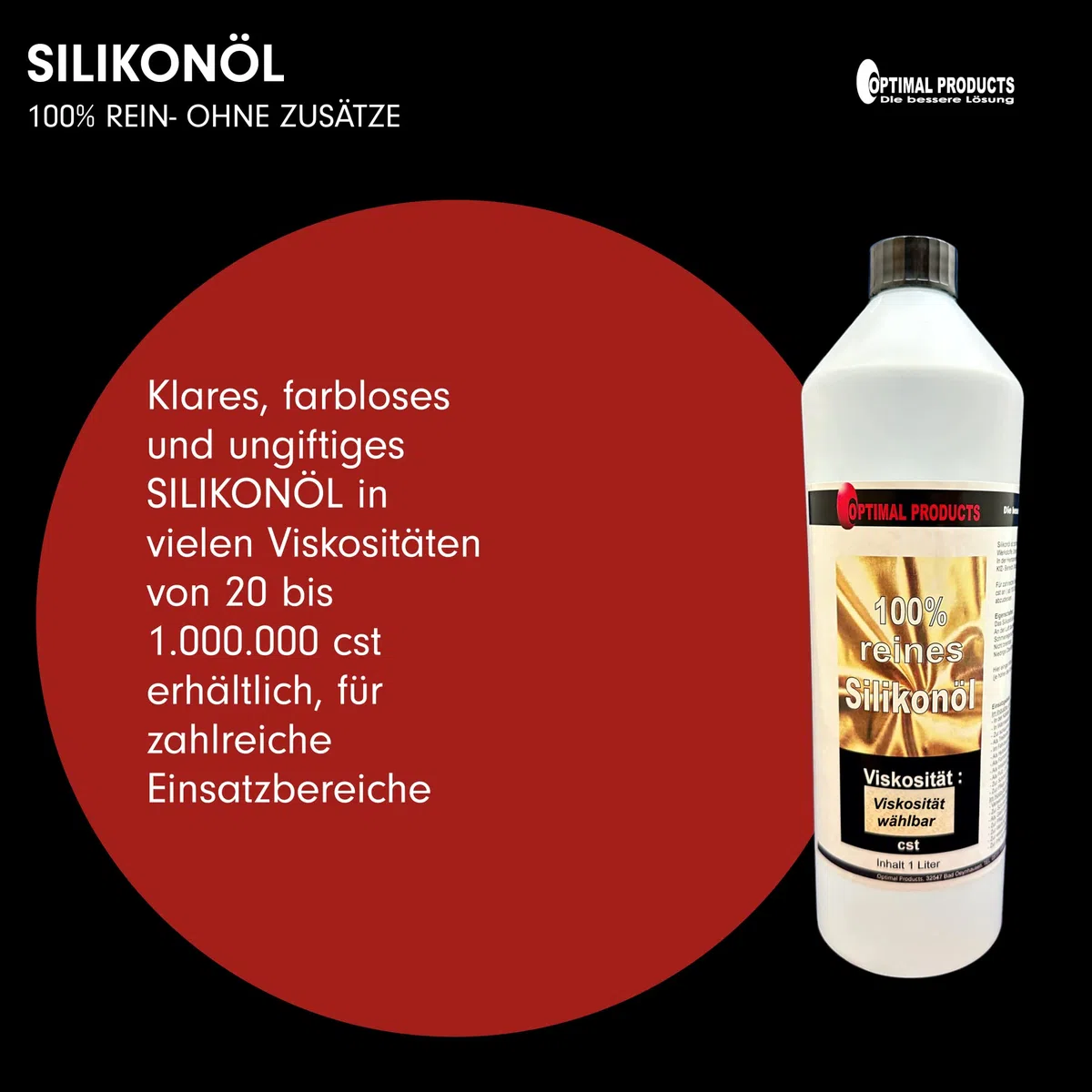Optimal Products Huile de silicone 1 l I Silicone pur sans odeur I Huile lubrifiante pour métaux, plastiques et caoutchouc I 1 litre 100 cst