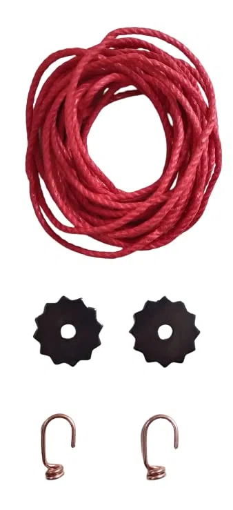KD89 Assortiment Complet pour rénovation de Corde de comtoise - Corde de 4m20 Rouge, Deux Crochets et rondelles de butées etoilées, renforcées - Fabriqué dans Le Jura