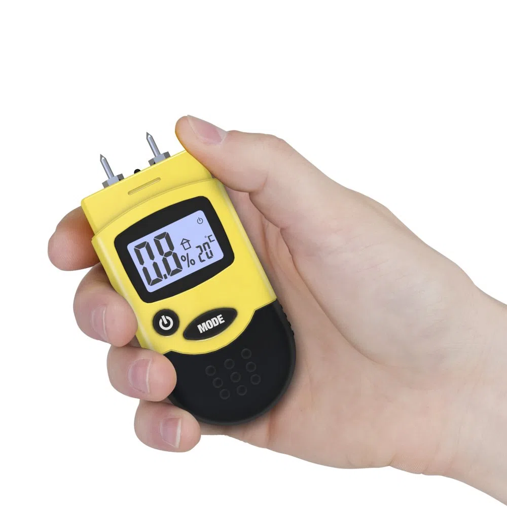 TROTEC BM12 Humidimètre - Testeur d'humidité à broches professionnel, compact, écran lumineux rétro-éclairé - pour bois de chauffage, matériaux divers
